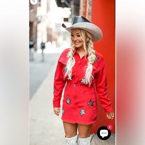 Buddy Love Game Day Red Jeans Dress Silver Stars XL